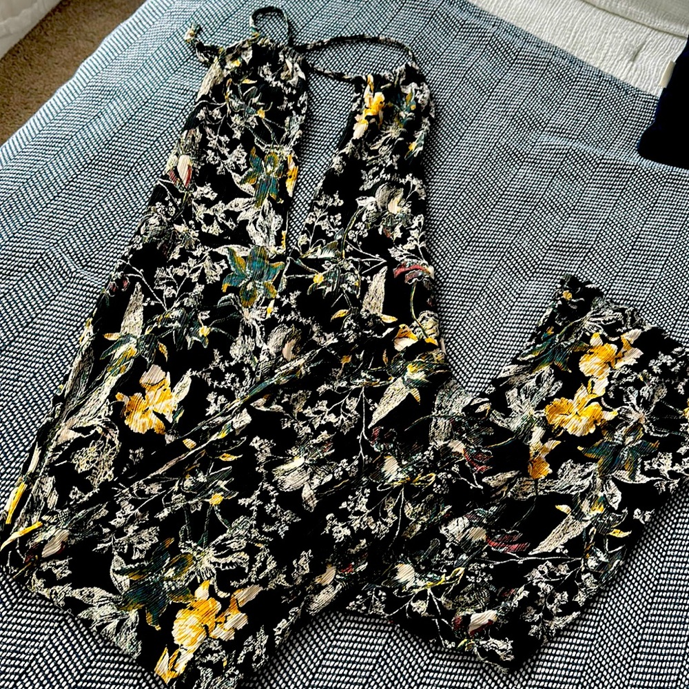 Backless Navy Capri Tropical Jumpsuit